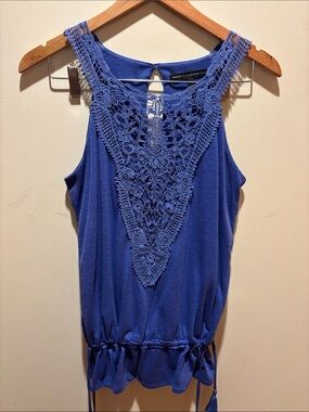 White House Black Market Royal Blue Crochet-Front Drawstring Camisole